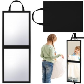GlikCeil Foldable Portable Full Length Mirror for Dorm Dance Backstage Camping Travel Hanging Folding Makeup Body Mirror for Dancers Artists Home Aestheticians Spa(Black,33.5" X 13.4")