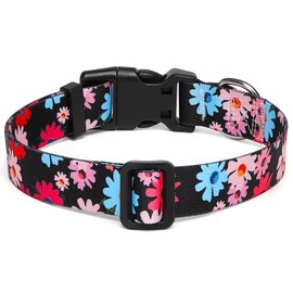 Suredoo Adjustable Dog Collar with Patterns, Ultra Comfy Soft Nylon Breathable Pet Collar for Small Medium Large Dogs (S, Floral Pink Blue)