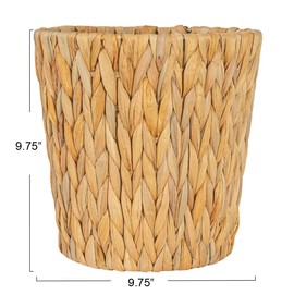 Household Essentials Handwoven Round Water Hyacinth Waste Basket with Plastic Liner, Natural