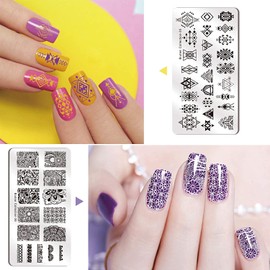 Biutee Nail Image Plate Set, Nail Stamp Set, Nail Stamp Plate Set, Stamping Plate, 10 Pieces, Nail Plate, Stamps, Scraper, Card Bag, Flowers Animals, Plants