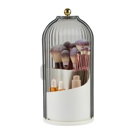 VacFreKep Makeup Brush Holder Organizer with Lid,360 Rotating Clear Dust Proof Makeup Brushes Organizer for Vanity Desktop Bathroom Countertop