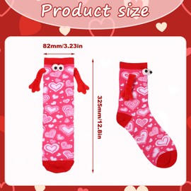 4 Pairs Valentine Hand Holding Socks, Cute Magnetic Hand Holding Socks Novelty Heart Print Socks Matching Couple Socks for Valentine's Day Funny Gifts (1 Black+1 White+2 Pink)