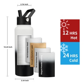 YONICOER Insulated Water Bottle 40oz,Triple Wall Vacuum Stainless Steel(Dishwasher Safe),Leak Proof & Non-BPA,Flask Jug with Paracord Handle & Straw Spout Lids Sports Gradient black