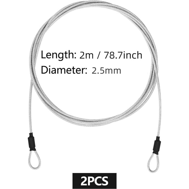 Bike Cable Lock Set, 2 Metre Steel Braided Security Cable,