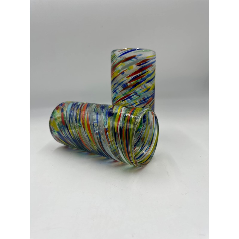 Handblown Confetti Swirl Glass Tumblers - Beautifully Crafted Water Glasses