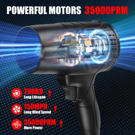 BAHNU Leaf Blower Cordless with Battery, Turbo Jet Leaf Blower, 21V*2 Pcs Batteries Electric Blower for Patio Cleaning, Lawn Care, Blowing Leaves and Dust (Black-Adjustable Speed)