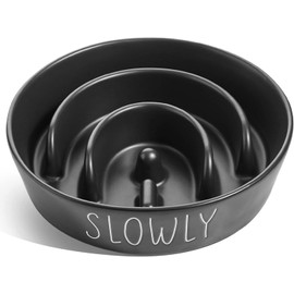 Ceramic Slow Feeder Dog Bowls Small Breed, 0.6 Cups Dog Food Dish for Fast Eaters, Puzzle Bowl for Small Dogs and Cats,Black