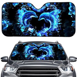 WUYOJUXA Neon Dolphin Car Front Winter Sunshade Foldable Cute Dolphin Print Auto Sun Shade Front Car Windshield Sun Visor Protector for Truck SUV