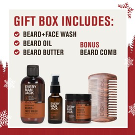 Every Man Jack Men's Aged Bourbon Beard Kit Holiday Gift Set, Face Wash, Beard Butter and Beard Oil