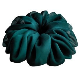38 Colors Available, Big Scrunchies for Hair, Soft Cheer Chiffon large Ponytail Holder, Cute Birthday Gift for Women Girl Teen, Holiday Accessory (Peacock Blue)