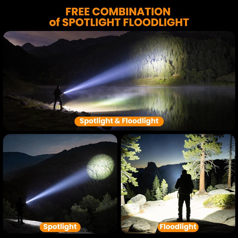 YIERBLUE Solar Power&Rechargeable Spotlight Floodlight Combo 2200,000 Lumen