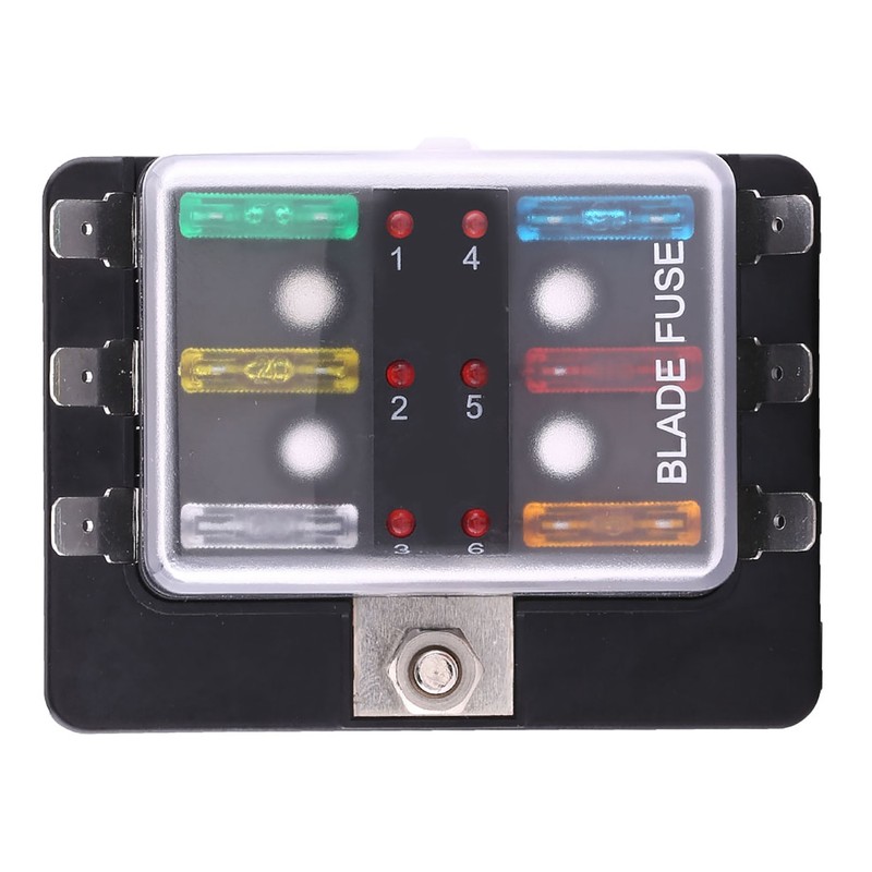 6 Way Circuit Blade Fuse Box Block Holder With LED