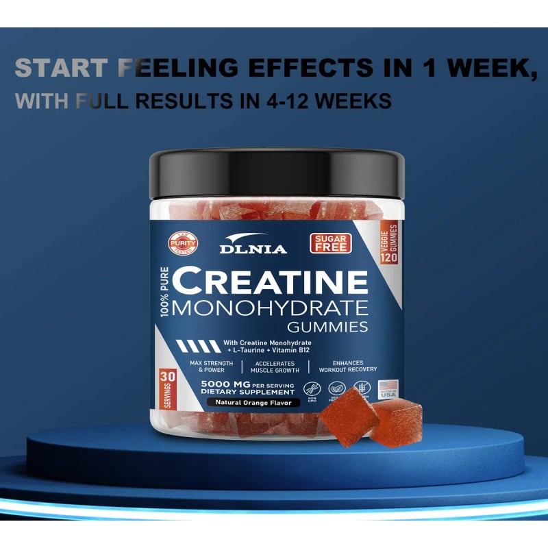 Dlnia- 120 Gomitas De Creatina Monohidrato Para Hombres Y M