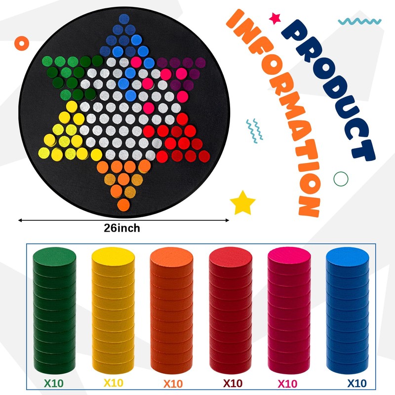 WinnerWhy 26 Inch Large Chinese Checkers Board Game with Checkerboard