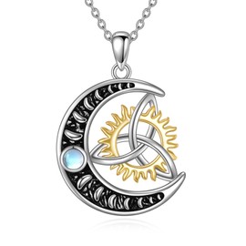 LUHE Cresent Moon Star Necklace 925 Sterling Silver Moon Phase Pendant Necklace Moon Star Jewelry Gifts for Women (Celtic Knot)