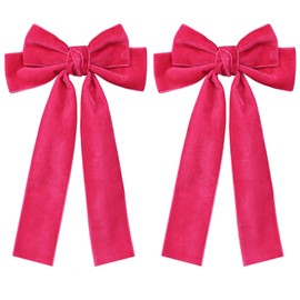 2pcs Hot Pink Velvet Hair Bows Hair Ribbon Clips 5.5" Big Long Tail Velvet Alligator Barrettes Hairpins Wedding Dress Outfit Decor Accessories for Girls Women