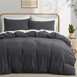 Boqingzhu Cotton Bed Linen 135 x 200 cm Grey Anthracite Plain Aesthetic Single Bed Soft Renforce Bedding Duvet Cover 135 x 200 cm and 1 Pillowcase with Zip