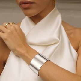 FIRAZIO 2-8 Pcs Cuff Bangle Bracelet for Women Open Wide Wire Bracelets Gold Wrist Cuff Wrap Bracelet Adjustable (N:2N-Silver)