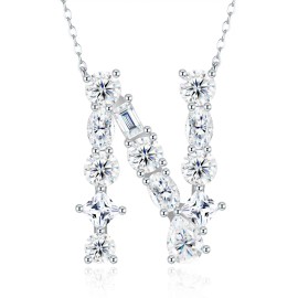Pass Diamond Tester Letter P Multi Cut VVS Moissanite Necklace 925 Silver Platinum Plated Elegant Fine Jewelry NecklaceColor: Silver, Length: 18inches, Design: N
