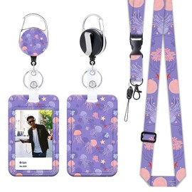 Yistoi ID Card Holder with Strap, Extendable Key Fob Badge Holder, Removable Lanyard with ID Card Holder Set for Teachers, Doctors and Students, Christmas (Jellyfish and Stars)