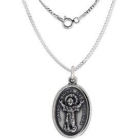 Sterling Silver Divine Christ of Colombia Medal Pendant Oxidized finish Oval 7/8 inch