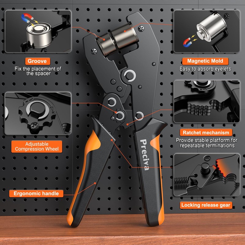 Preciva Eyelet pliers set, 300 pieces eyelet press, self-locking for