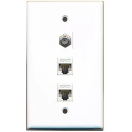 Wallplate City 1 Port Coax 2 Port CAT5E Ethernet Wall Plate Solid White