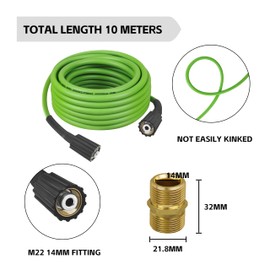 Universal Pressure Washer Hose for Greenworks Power Washer 3300 PSI ，Replacement 5200402 for Greenworks Ryobi Electric Power Wash Hose with M22/14 Fittings (35 FT Green)