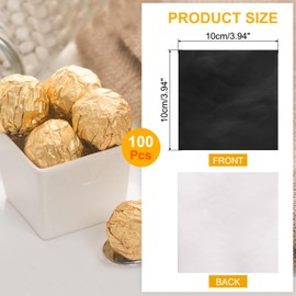 uxcell 100pcs Foil Candy Wrappers, 4 x 4 Inch Chocolate Bar Wrappers, Aluminum Foil Paper for Caramel Candy Packaging Decoration (Black, Glossy Finish)