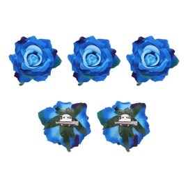 QUARKZMAN Pack of 5 Rose Hair Clips Flower 4 Inch Hair Clip Women's Multicoloured Hair Pins Flowers Hair Accessories for Girls Dancer Party Wedding Beach Colourful Blue