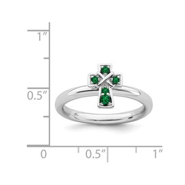 1/8 Carat (ctw) Lab Created Emerald Cross Ring in Sterling Silver