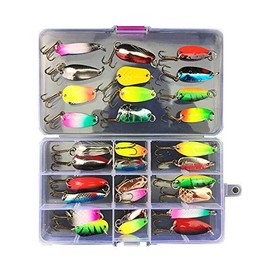 VOANZO Fishing Lures, 30 Pcs Spinner Baits with Plastic Box for Bass Perch Pike Walleye Trout Salmon, Assorted Hard Metal Spinner Lures Kit, Fit Saltwater and Freshwater