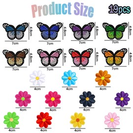 19 Pcs Flowers Butterflies Pattern for Clothes Iron-on Embroidery Patch Patches DIY Crafts, Floral Butterfly Patches for Iron on Clothes and DIY Craft Supplies