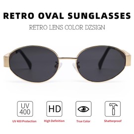 DsitMG Retro Oval Sunglasses for Women Trendy Sun Glasses Vintage 90s Style Classic Sun Glasses UV400 Protection (Gold/Black)