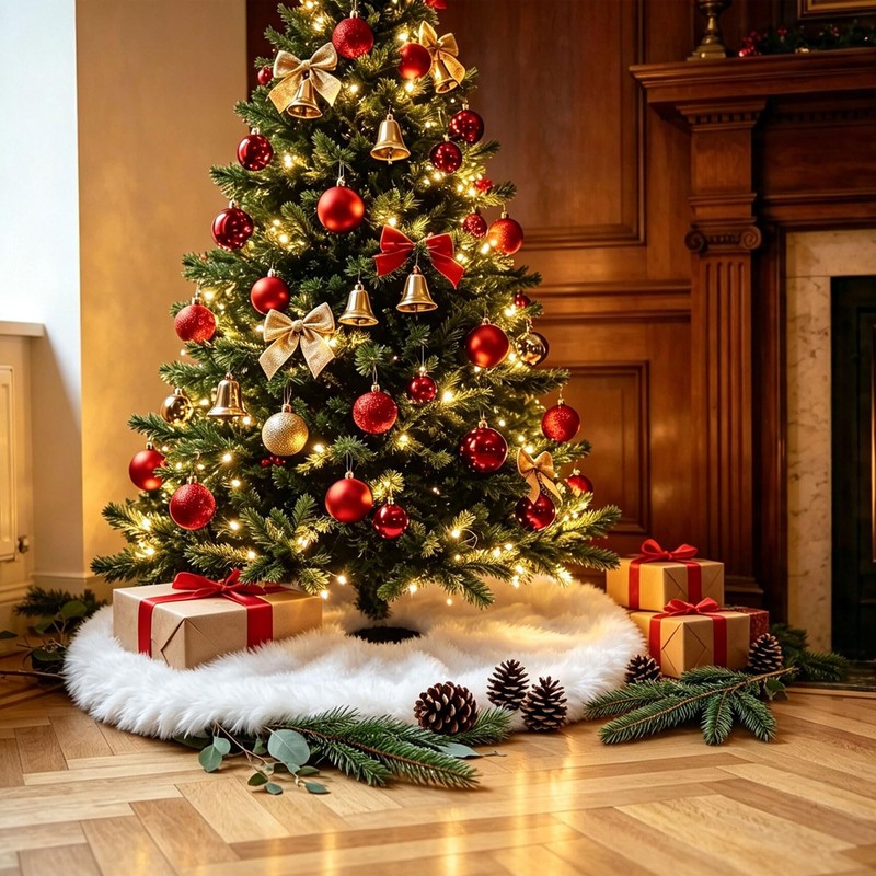 YGWAPJL White Faux Fur Christmas Tree Skirt 50cm / 19.7"
