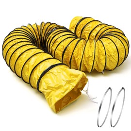 Pangda 25 ft Duct Hosing PVC Flexible Ducting Hose 12 Inch HVAC Duct Hosing Flame Retardant with 2 Stainless Steel Air Ducting Clamps Adjustable Hose Clamps for Utility Blower Exhaust Fan (Yellow)