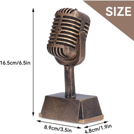 Outbit Golden Microphone Trophy - Classic Retro Style Resin Microphone Figurine with Stand, 3.5×1.9×6.4inch Vintage Microphone Prop Model for Decoration and Collection