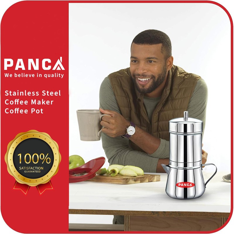 PANCA Stainless Steel Premium Filter Coffee Maker With Handle, Mocha