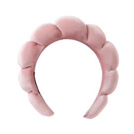 Ycfish Puffy Makeup Headband Spa Headbands for Women Sponge & Terry Towel Cloth Fabric Cute Skincare Headband for Face Washing, Makeup Removal, Shower, Facial Mask (Dusty Pink)