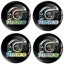 SkinoEu 4 x 50 mm 3D Gel Stickers for Hub Caps Wheel Hub Cover Wheel Sticker Decals for Caps Vehicle Auto Tuning Emblem Hologram Turbo Skull A 5350