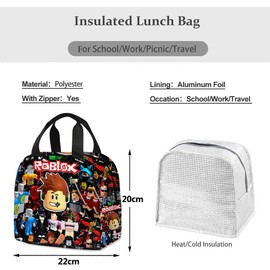 Robblox Lunch Bags, Robblox Thermal Bag, Picnic Bag, Waterproof Lunch Bag, Cute Insulated Reusable Lunch Cooler Bags, Insulated Bag, Camping for Children, Travel, Picnic, School