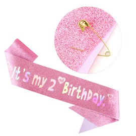 DRESHOW Birthday Sash and Tiara for Girls Princess Crown Girl Headband Happy Birthday Headpiece Glitter Hair Band Decorations