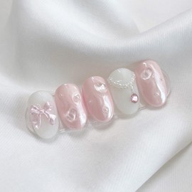 [Handmade Nail Tips] Baby Powder Nail Tips - Coffin Egg / [수제네일팁] 베이비파우더 네일팁 - 코핀에그