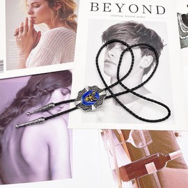BRBAM Vintage Bicolor Animal Head Bolo Tie Necklace Cool Leather Western Cowboy Necktie Necklace (Deer)