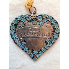 Unbranded GERMAN PEWTER CHRISTMAS ORNAMENT ZUM GEBURTSTAG HAPPY BIRTHDAY HEART -CZECH