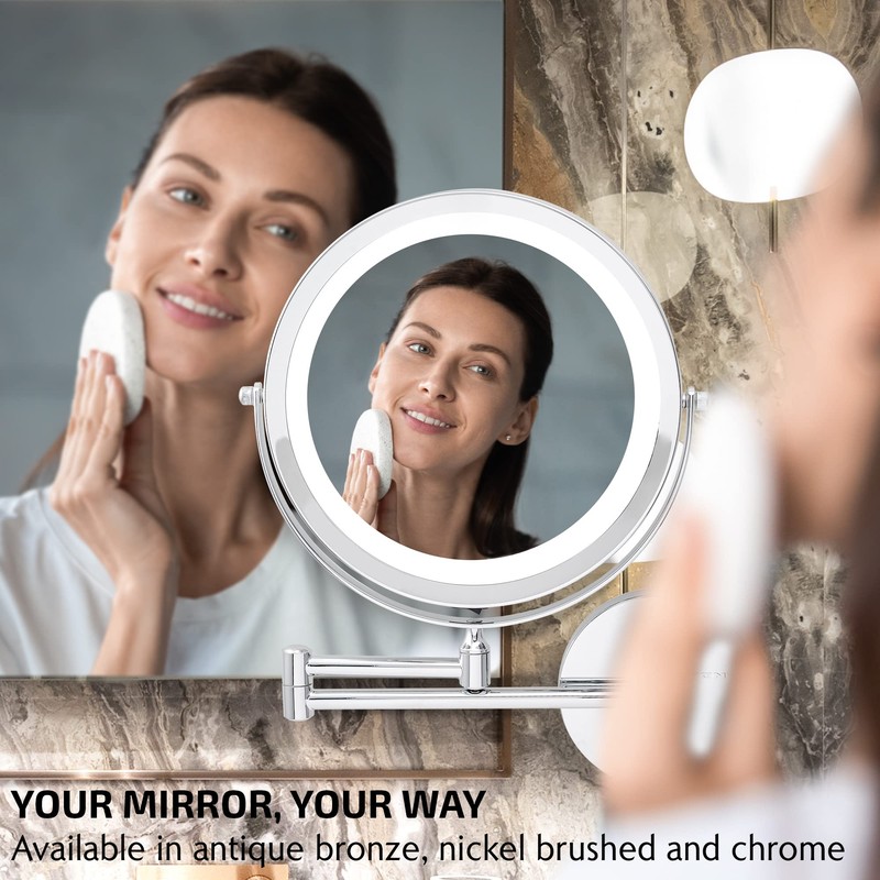 OVENTE Wall Mounted Lighted Makeup Mirror, 9" Double Sided 1X/10X