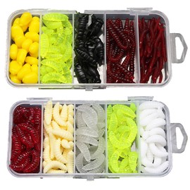 Pack of 225 Worm Fishing Bait Box Set Artificial Worm Soft Plastic Fishing Lure Artificial Bait Worms Fish Fighting Toy Carry Stone for Freshwater Saltwater Fishing