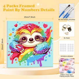 RICUVED 4 Pack Paint by Numbers Adults, Paint by Numbers Paint by Numbers Children with 20 x 20 cm Wooden Frame, DIY Colourful Animals with Brushes and Acrylic Paints, Hand Painted Oil Painting Canvas