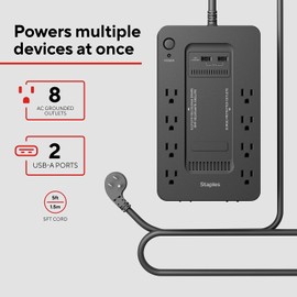 Staples TECH 650VA 8-Outlet Battery Back-Up and Surge Protector Standby UPS, Black