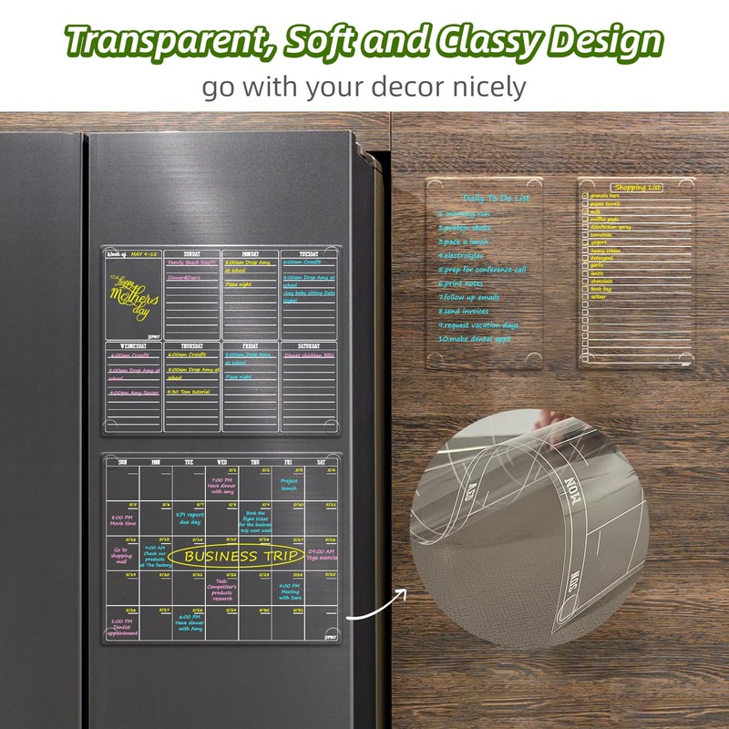 JJPRO Non Magnetic Dry Erase Calendar for Fridge-Reusable Monthly&Weekly Planning